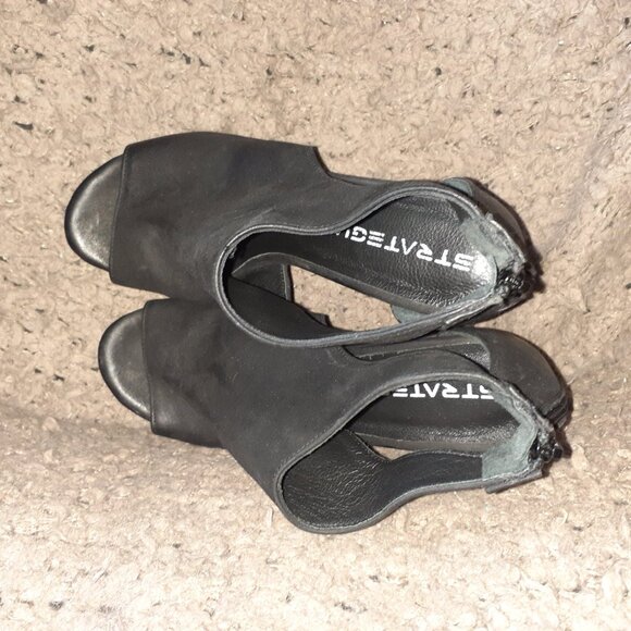 STRATEGIA-Black Oiled Suede Platform Wedges-Back Zip-Sz 36-Near Mint - Picture 6 of 7